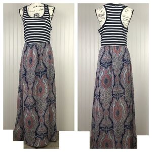 Wallflower Maxi Navy Blue Tank Dress-Sheer Skirt